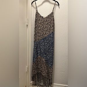 Melloday Black & Blue Floral Asymmetrical Dress